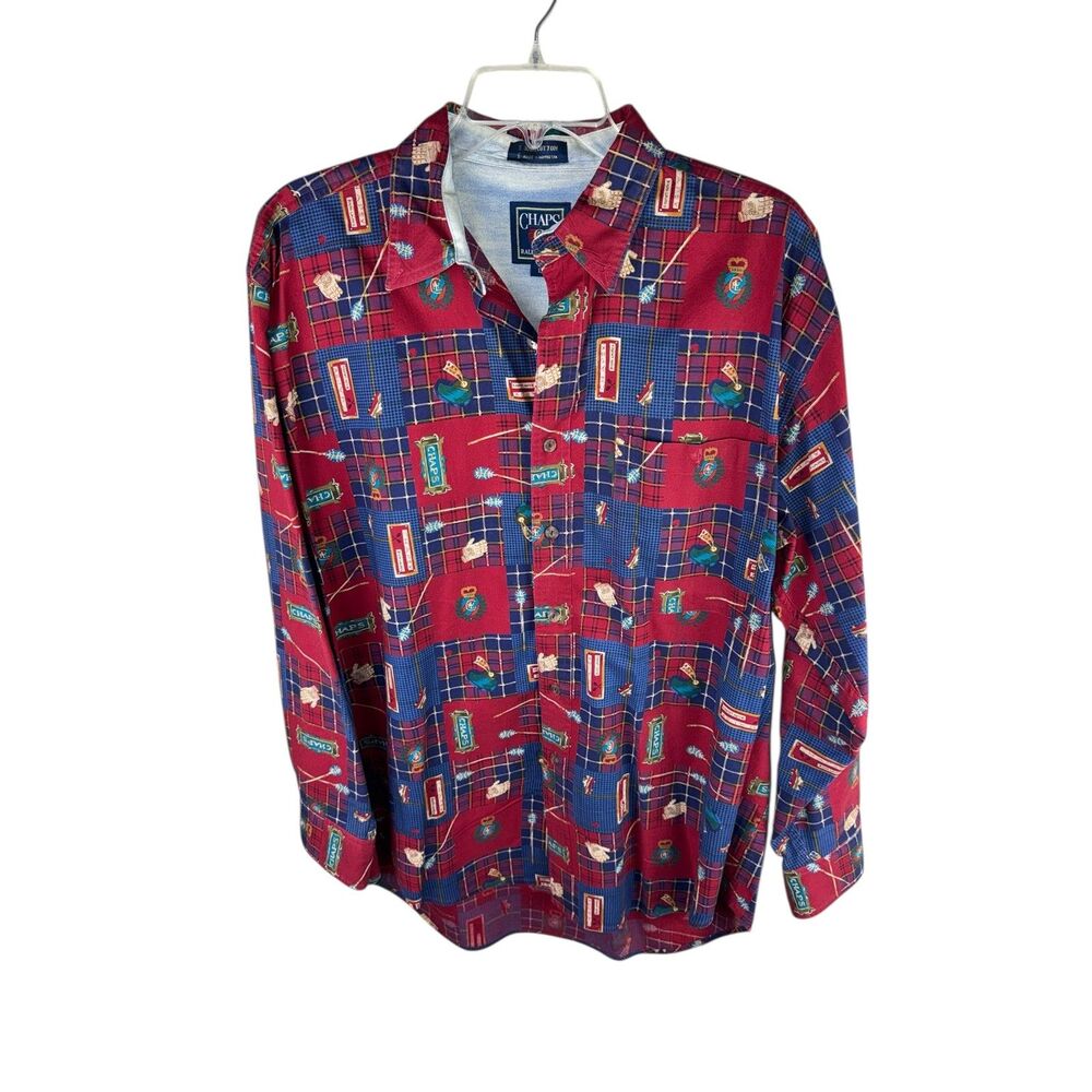 Vintage Ralph Lauren Chaps All Over Print Red Long Sleeve Size Large Sports